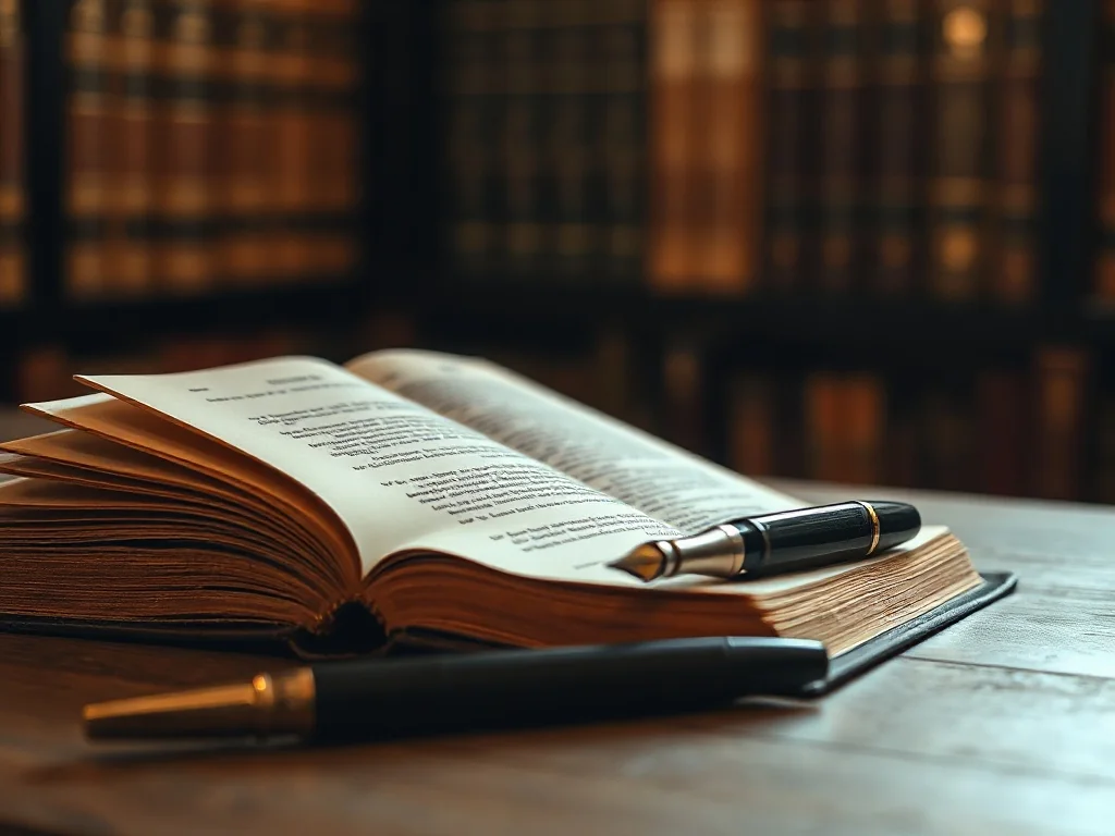 Otwarte zabytkowe słownictwo z piórem wiecznym na drewnianym biurku w przytulnej bibliotece.