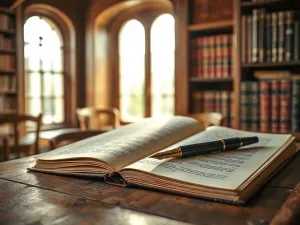 Zamyślony mężczyzna z dłonią na brodzie i zmarszczonym czołem, wyrażający stan głębokiego skonfundowania w bibliotece.